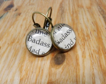 Badass Earrings, Badass Word Earrings,  Book Earrings, Book Lover