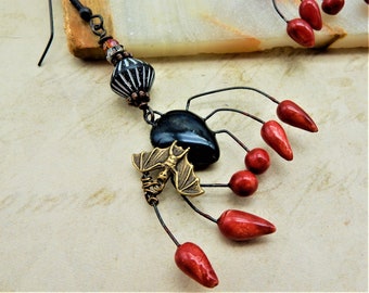 Spider Earrings, Halloween, Spider Jewelry, Halloween Earrings, Arachnophobia, Haunted, Teacher, Librarian, Party, Cosplay, Free Shipping