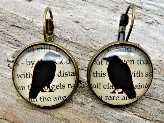 Raven Earrings,  Crow Earrings, Raven Jewelry,  Raven Nevermore  Earrings, Poe Raven Gothic Raven, Raven Crow Earrings