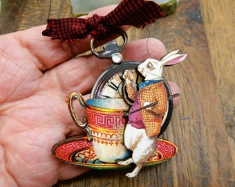 White Rabbit, Alice in Wonderland, Mad Tea Party, Librarian Gift, Book Lover Gift, Brooch, Purse Jewelry, Pin