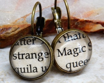 Word Earrings, Strange Magic, Magic Earrings, Book Lover, Book Jewelry, Magic Jewelry, Librarian, Bibliophile