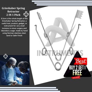 Grieshaber Spring Retractor | 2-in-1 | 8.5cm | 1x1 & 3x3 Blunt Prongs | Stainless Steel