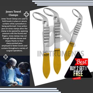 Jones Hemostatic Towel Clamp 9cm with Side Clip | Surgical Instrument | Stainless Steel Medical Tool