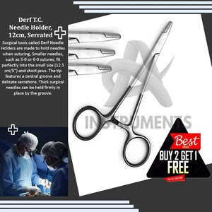 Derf Needle Holder 12cm | TC Tips | Straight Grip Surgical Tool | Precision Stainless Steel Instrument