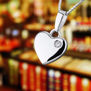 Dainty Sterling Silver Puffed Heart Necklace, Minimalist Love Jewelry, Cubic Zirconia Heart Pendant, Gift for Her, 925 Silver Necklace