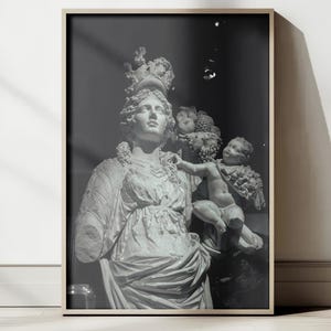 Greek Goddess Statue Print: Black and White Mythology Wall Art