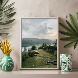 Framed Lake View Canvas Print: Rustic Cabin Decor, Forest Landscape Wall Art