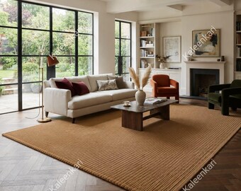 Hand Tufted Wool Rug: Camel Brown Loop Cut Pile Modern Area Rug