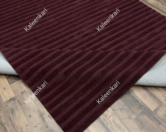 Hand Tufted Wool Rug | Solid Burgundy Loop Cut Pile Modern Area Rug