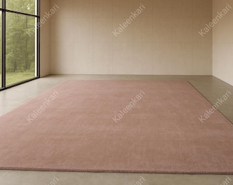 Alfombra de lana tejida a mano: color rosa liso para dormitorio, sala de estar, pasillo y oficina.