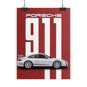 ポルシェ911のカーポスター：ジクレープリントのウォールアート - 男の隠れ家の装飾