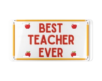 Best Teacher Ever Vanity Plate | Teacher Gift License Plate | Apple Teacher Car Tag | Novelty Desk Decor | Appreciation Gift