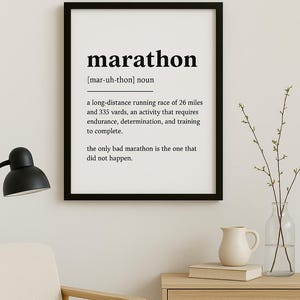 Minimal Marathon Wall Art  Inspirational Running Print