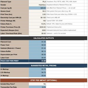 3D Print Cost Calculator | FDM Pricing Spreadsheet | Filament Cost + Profit Tracker | Excel Digital Download