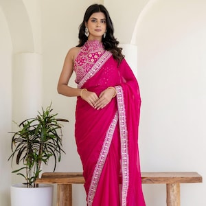 Rangoli Silk Saree with Double Sequin Embroidery | Cording Work | Festive Party Wear Saree with Unstitched Blouse