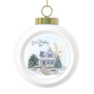 Christmas Ball Ornament, Holiday Decoration, Christmas Tree Ornament, Snowy White Bauble, Xmas Decor, Festive Ornament
