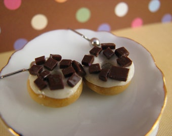 Donuts with Vanilla Frosting and Chocolate Chunks Handmade Polymer Clay Stud Earrings