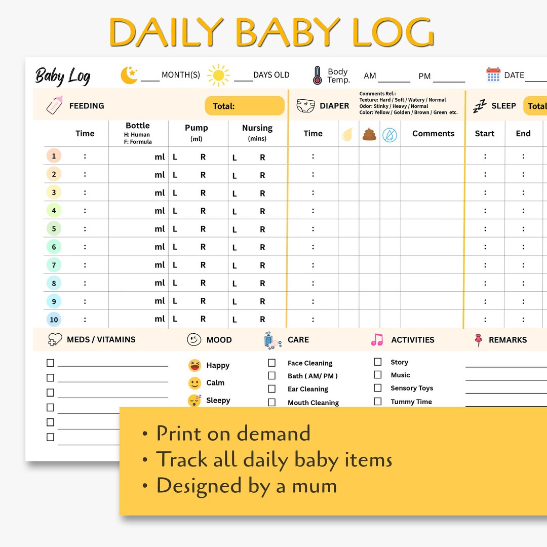 Daily Baby Log | Baby Tracker | Newborn Care Log for Breastfeeding ...