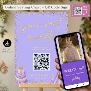 Quinceañera Seating Chart Sign, QR Code Seating Chart, Digital Table Finder Website, Quinceañera Guest Lookup, Guest Seating Sign, Edit BB02