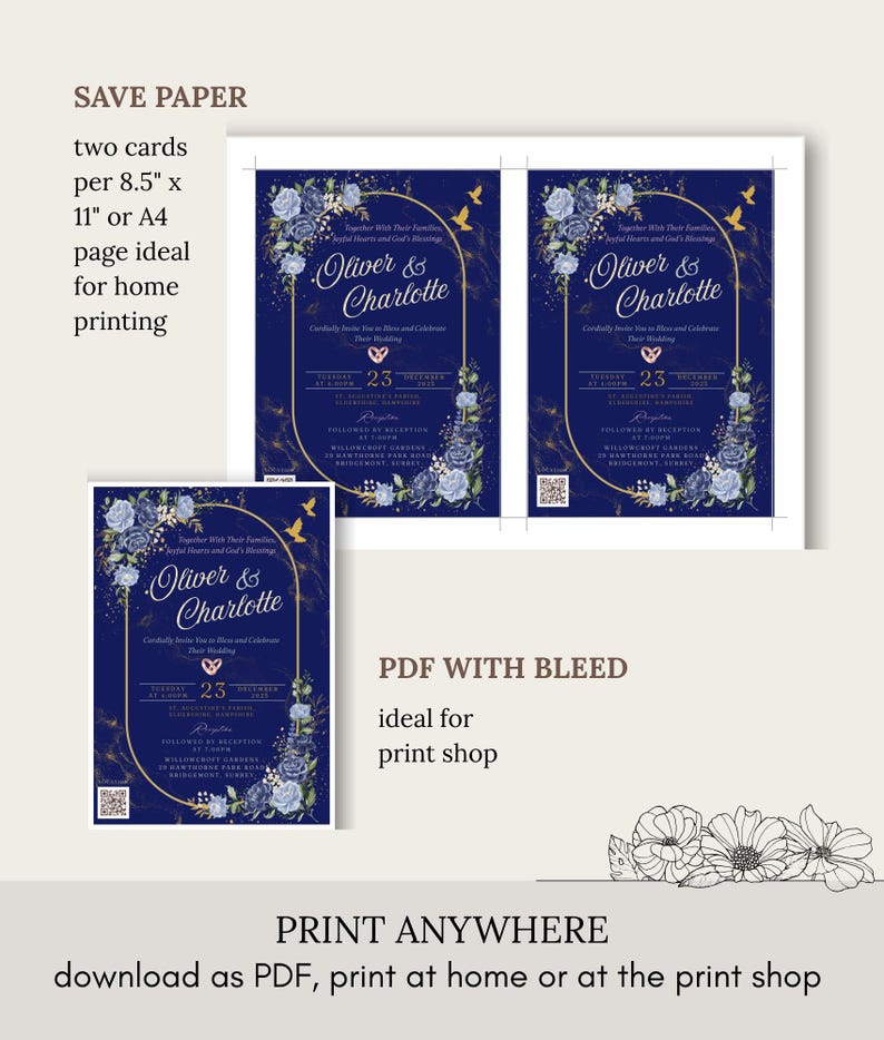 Navy Blue Wedding Invitation Suite | Invite + RSVP + Details| RSVP ...