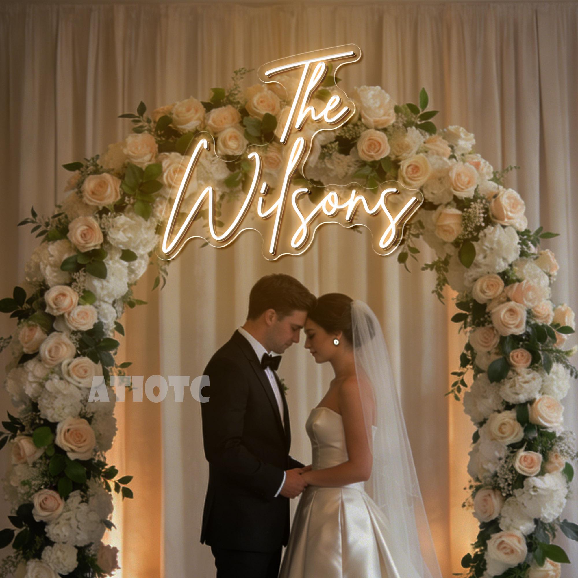 Personalized Wedding Name Neon Sign | Cursive Script LED Light | Floral ...