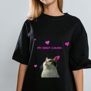 Cute Cat Shirt – My Sweet Color T-Shirt with Small Hearts, Kawaii Aesthetic Cat Tee, Soft Pastel Style, Gift for Cat Lovers
