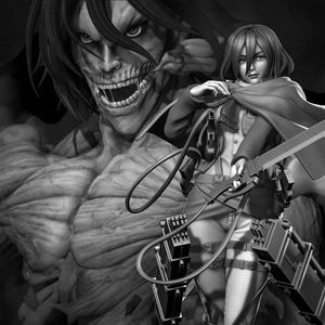 Epic Duo with Titan Base STL | Anime Hero & Colossal Figure | STL Digital File