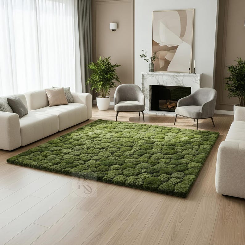 Hand Tufted Green Moss Wool Rug - Modern Abstract Forest Design - Etsy