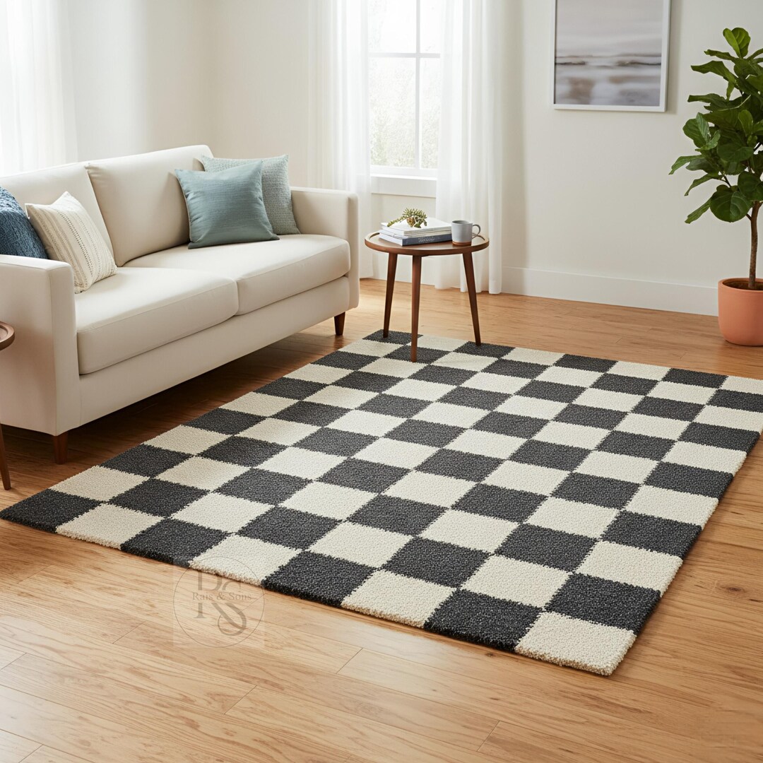 Chess Board Pattern Rug Checkered Area Rug Black and White Chessboard Pattern Rug Modern ...