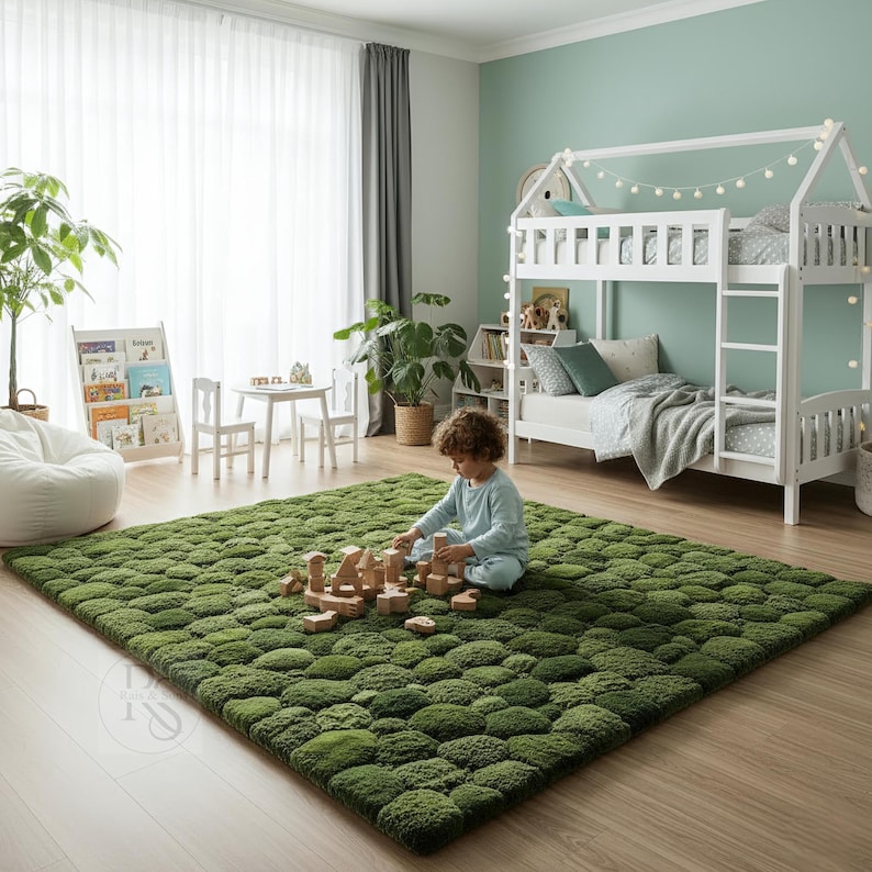 Bumpy Wool Rug Hand Tufted Green Moss Wool Rug - Modern Abstract Forest Design - Etsy