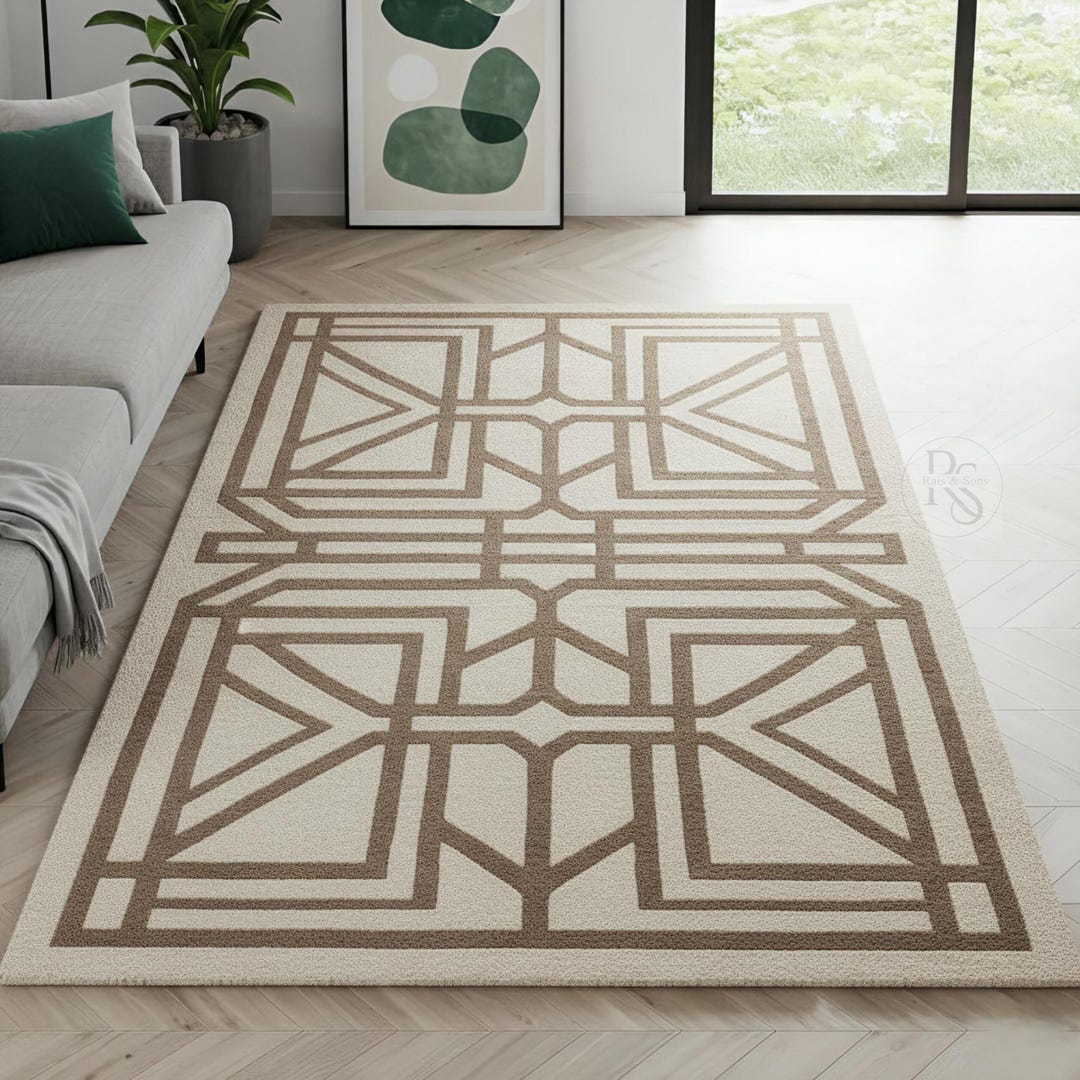 Beige Hand Tufted Rug: Modern Beige Abstract Design, 8x10 - Etsy