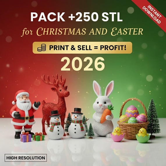 Pack STL Noël et Pâques | Plus de 250 Fichiers d’Impression 3D | Décorations, Ornements et Cadeaux Faits Main