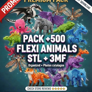 500+ Flexi Animals STL & 3MF Pack | Articulated Animals | 3D Print Files | Fidget Toys | Instant Download
