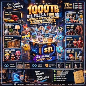 1000TB STL Files Mega Bundle 2027, 3D Print Models, Printable STL Collection, Cartoon Bonus Pack, Miniatures, Cosplay & More