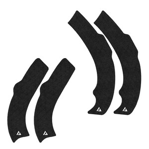 May include: A collection of black arm sleeves, each with a curved design and a small white triangle logo near the wrist. The sleeves are made of a textured material and are designed to cover the arm from the wrist to the upper arm.