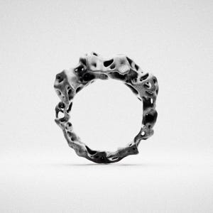 PRST-R2 | 3D Printed Titanium Ring, organic, abstract, futuristic, biomorphic, alien, generative, bold, cyberpunk, parasite