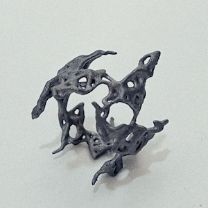 PRST-PR1 | 3D Printed Titanium Ring, organic, abstract, futuristic, biomorphic, alien, generative, bold, cyberpunk, parasite