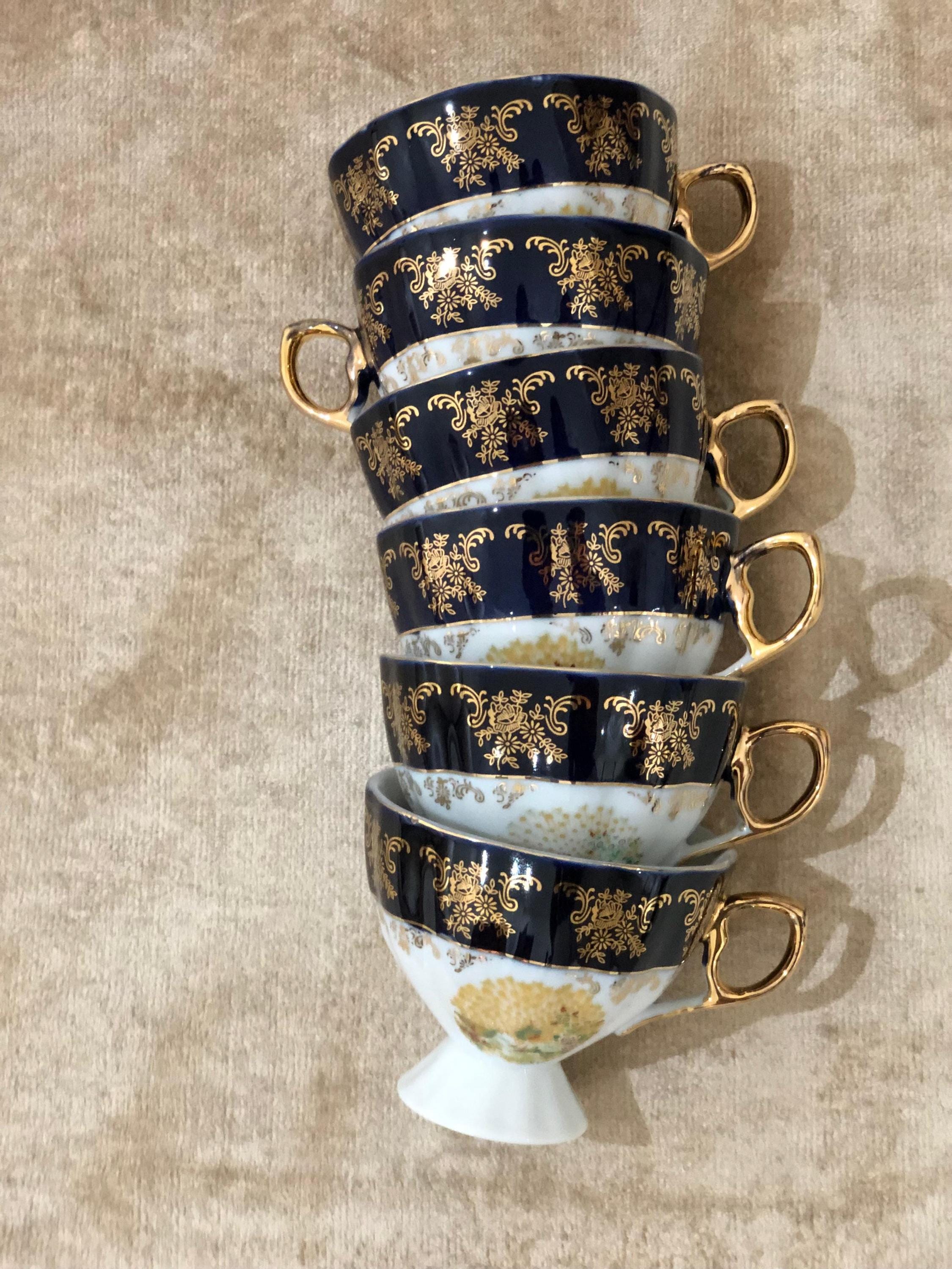 Vintage Haas & Czjzek Tea Set: Bohemian Cobalt Porcelain With 24k