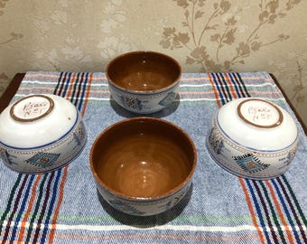 Handmade Moroccan Ceramic Bowls - Set of 4 - Hand-Painted Berber Terracotta