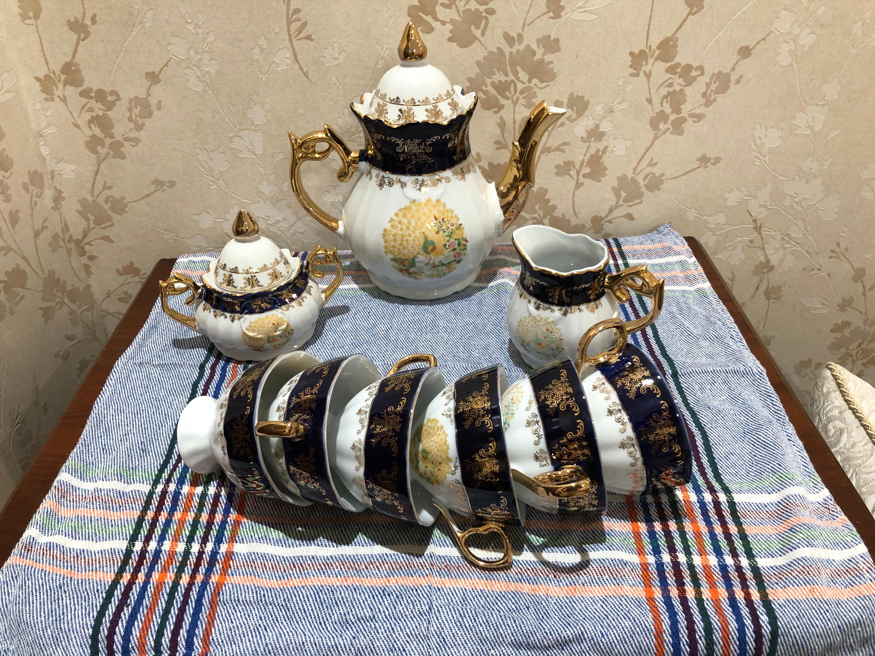 Vintage Haas & Czjzek Tea Set: Bohemian Cobalt Porcelain With 24k