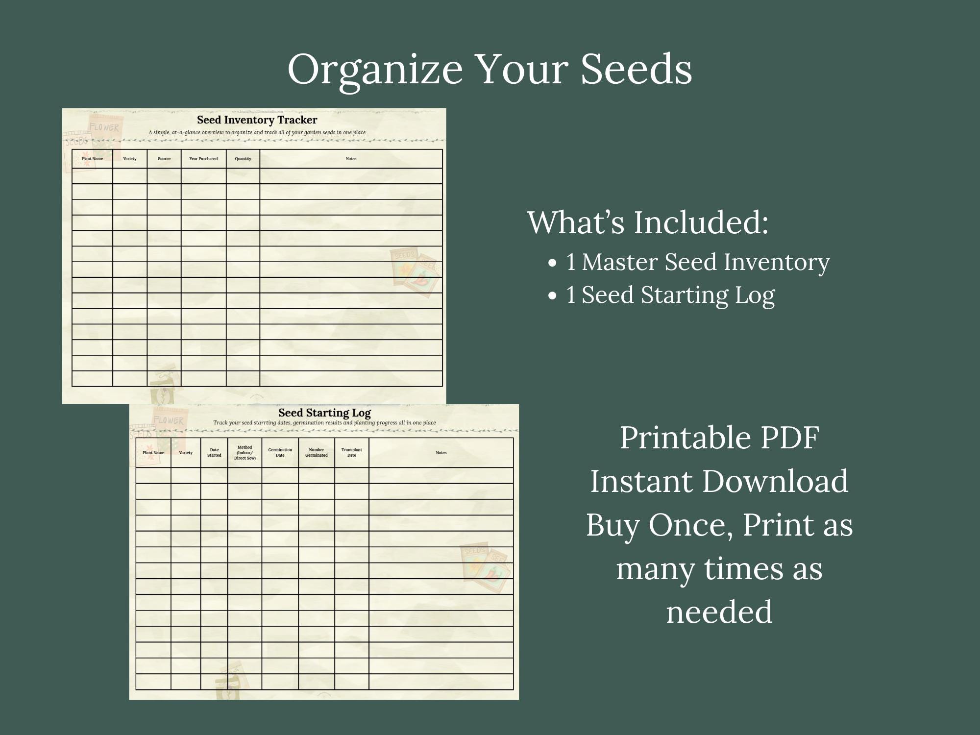 Seed Inventory and Seed Starting Log Printable | Garden Tracker PDF ...