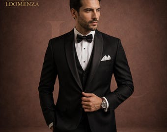 Schwarzer Herren Smoking Anzug, 3-teiliger Hochzeitsanzug Herren, Slim Fit Bräutigam Anzug, Schwarzer Anzug, Maßgeschneiderte Herrenbekleidung