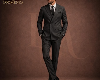 Traje cruzado gris carbón para hombre, traje de boda a medida, traje formal de corte ajustado, esmoquin para novio, ropa de lujo para hombre.