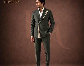 Men's Olive Green Suit, Wedding Suit Men, Fashion Forward Groom Suit, Custom Made Suit, Formal Suit Men, Contemporary Wedding Attire