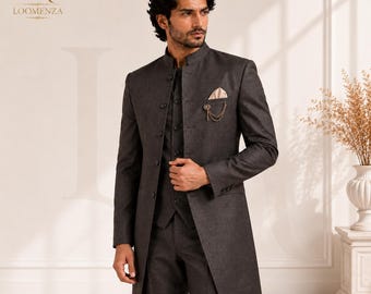 Men's Gothic Prince Coat, Victorian Formal Suit, Charcoal Wedding Outfit, Vintage Military Style Coat, Custom Suit