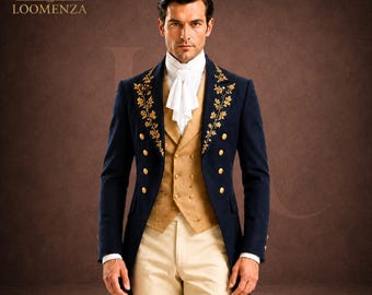 Napoleonischer Militärfrack Herren | Regency Prinz Mantel | Viktorianischer Anzug | Historisches Hochzeits Outfit | Kundenspezifisches Cosplay Kostüm