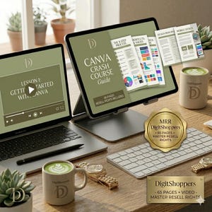 Canva Crash Course: 8-Step Video Course + 65-Page Guide (MRR & PLR Included)