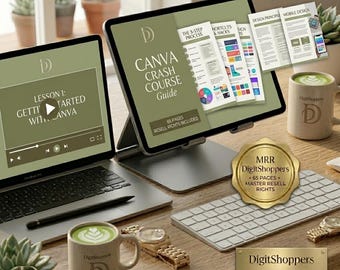 Canva Crash Course: 8-Step Video Course + 65-Page Guide (MRR & PLR Included)