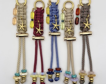 Portachiavi in stile boho per borraccia o borsa - Accessorio per festival con stella marina o cuore - Portachiavi fatto a mano