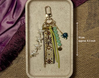 Luxury Bag Charm with Ribbon & Beads - Bag Charm with Starfish, Leopard Print or Velvet - Boho Keychain Handmade - Studio Tuttebello